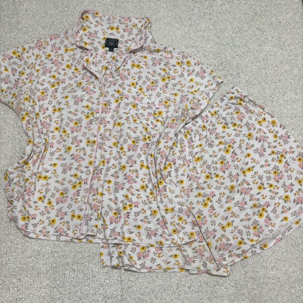 laura ashley white floral pajama set‎ shorts & top cottagecore coquette collar - Picture 2 of 9